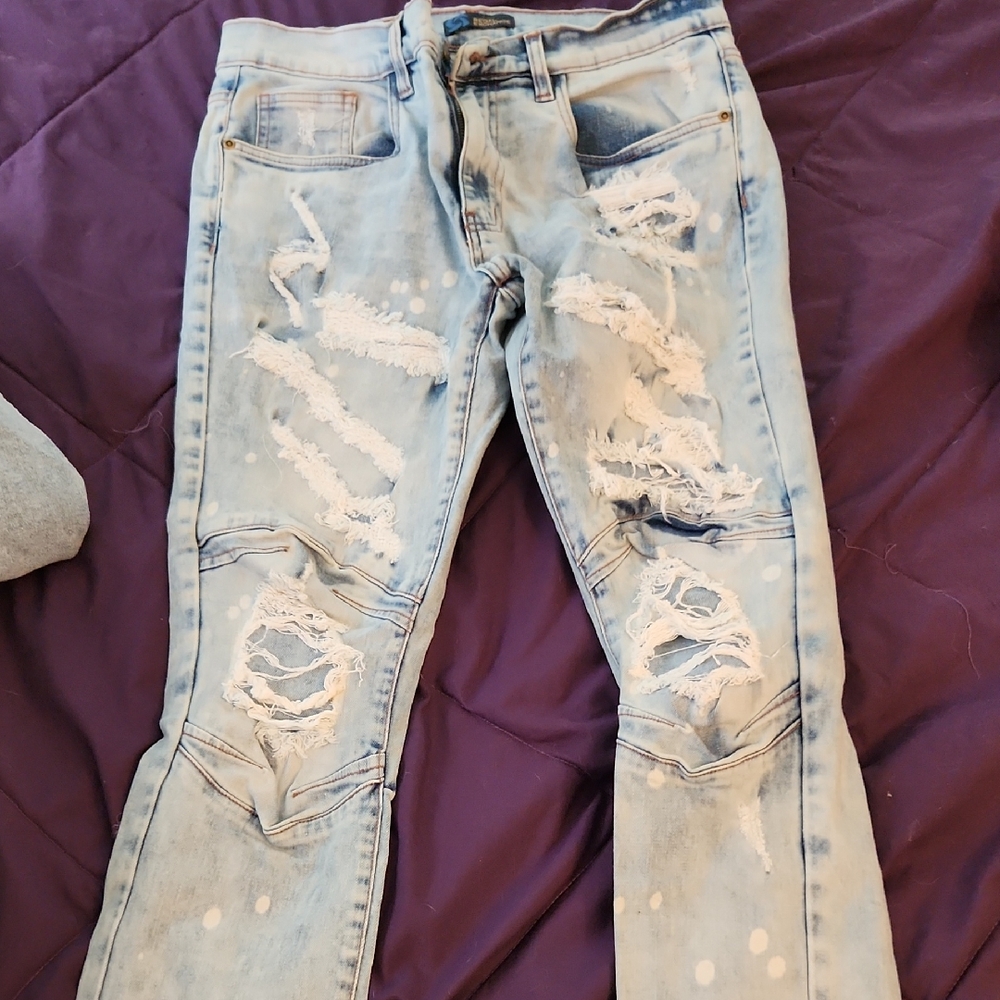 Men's Slim Straight Distressed Jeans - Light Blue